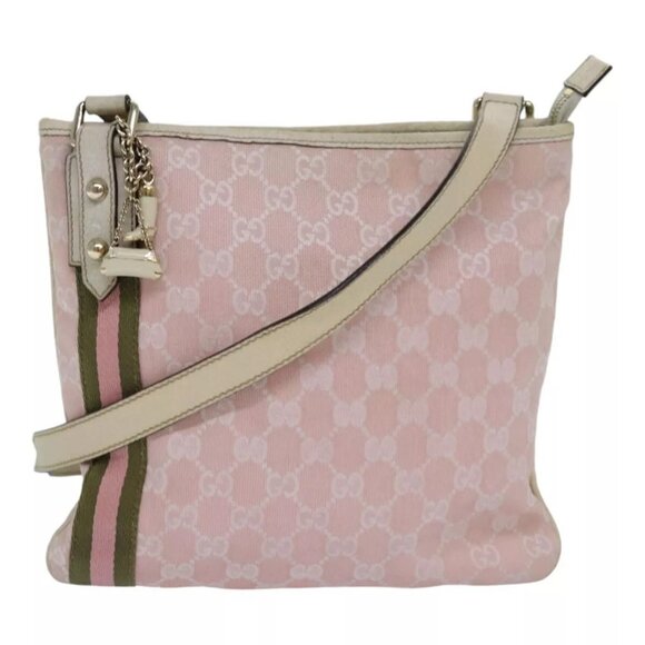 GUCCI GG Canvas Sherry Line Shoulder Bag Pink Gold khaki - Picture 1 of 16
